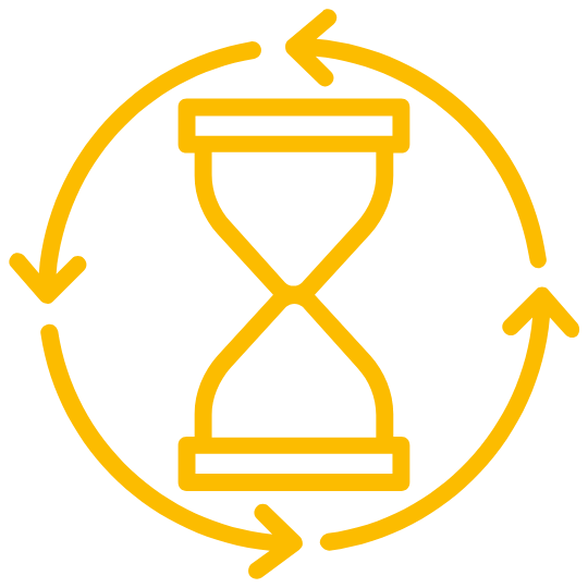 gelbes Sanduhr Icon mit Kreislauf rundherum