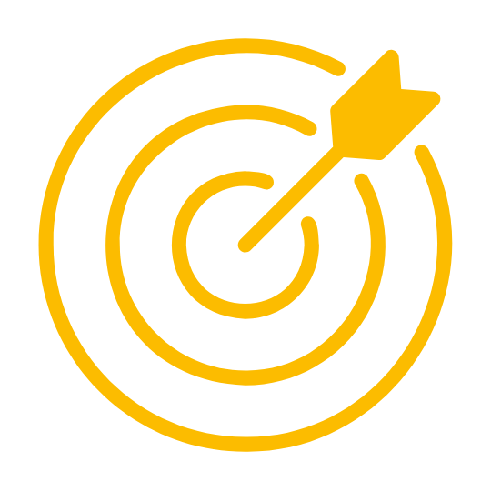 Yellow icon with target and arrow in the center