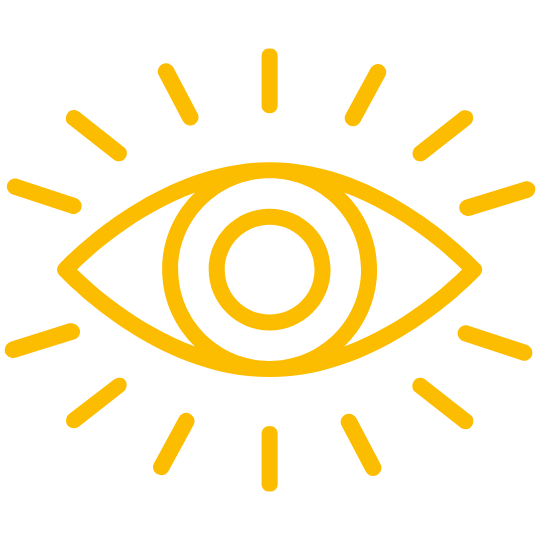 Yellow icon of an eye with rays