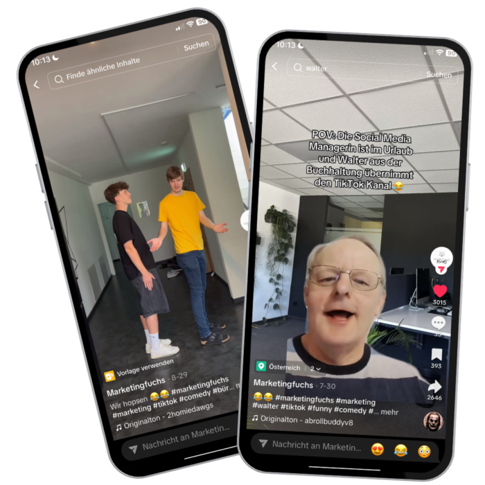 Two smartphone screens, each showing a TikTok based on trends.