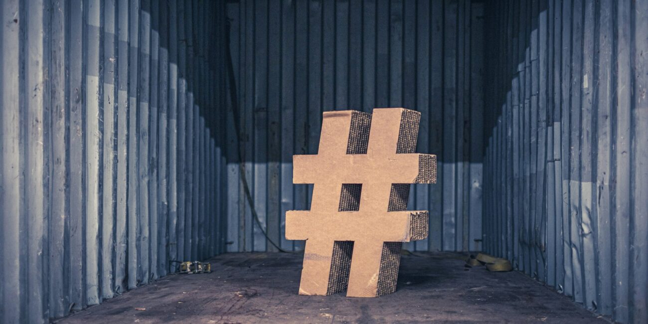 Art installation 3D hashtag made from cardboard