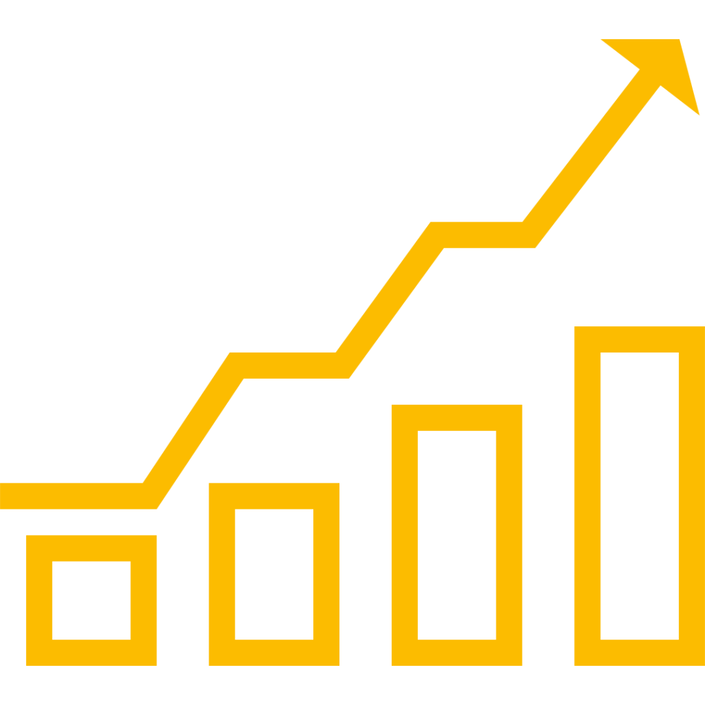 gelbes Icon einer Statistik und darüber einem Pfeil der nach oben zeigt